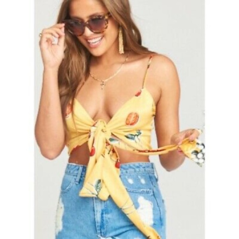 Show Me Your Mumu Rumba Wrap Crop Top in Fruit Basket - XS